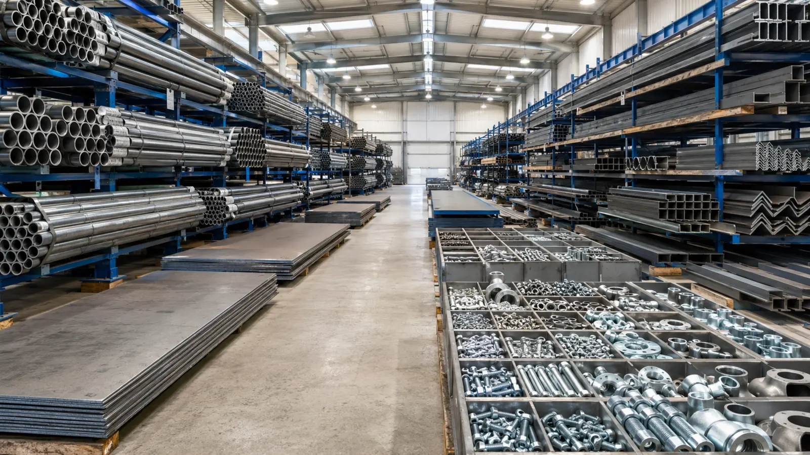 Steel pipes, structural materials, fasteners, and metal components for industrial projects