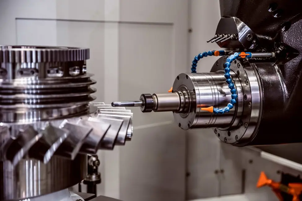 CNC milling machine producing a custom precision metal component