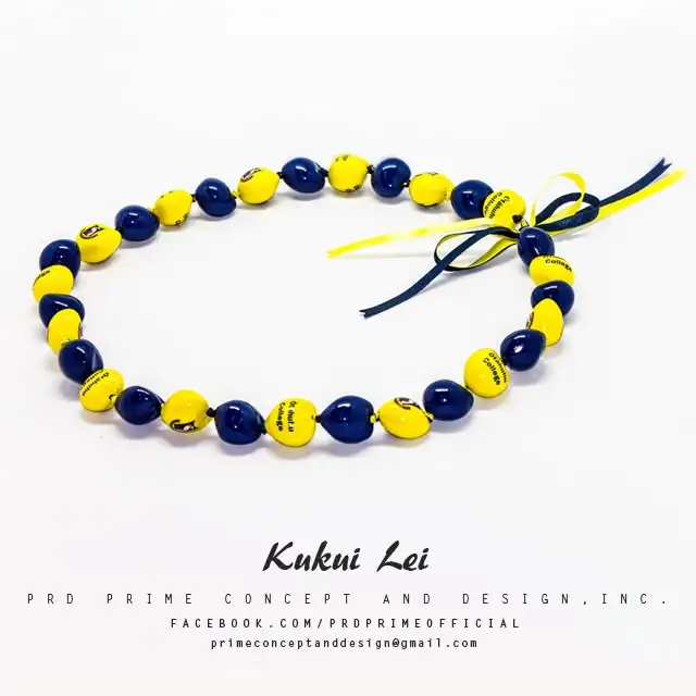 Customized welcome lei presented in a clear gift box with ribbon and thank-you tag
